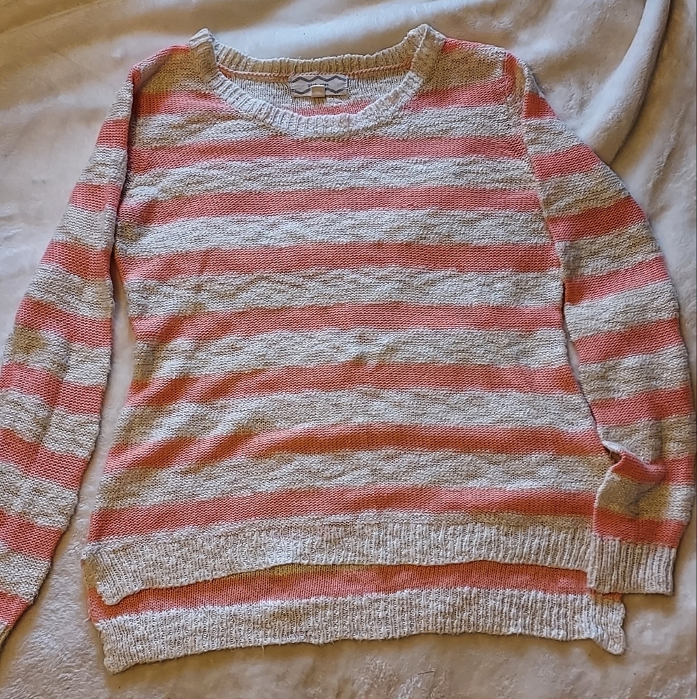 Pink Rose Women's Super Cute Coral Striped Sweater